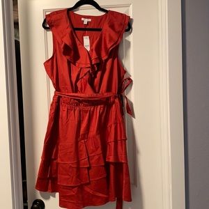 Coral color mini ruffle dress